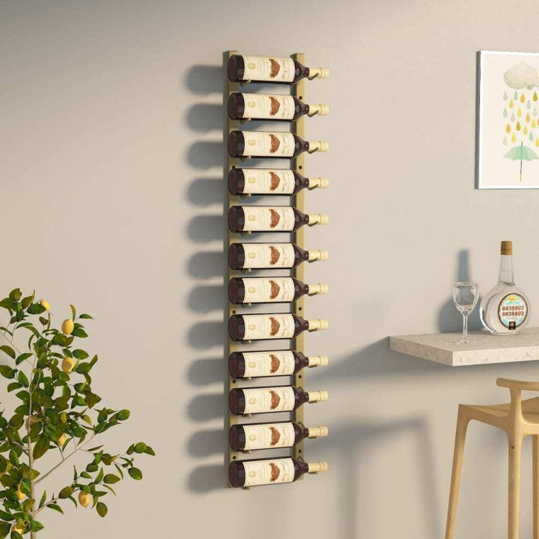 Wall Mounted Wine Rack for 12 Bottles Gold Iron A949-340880