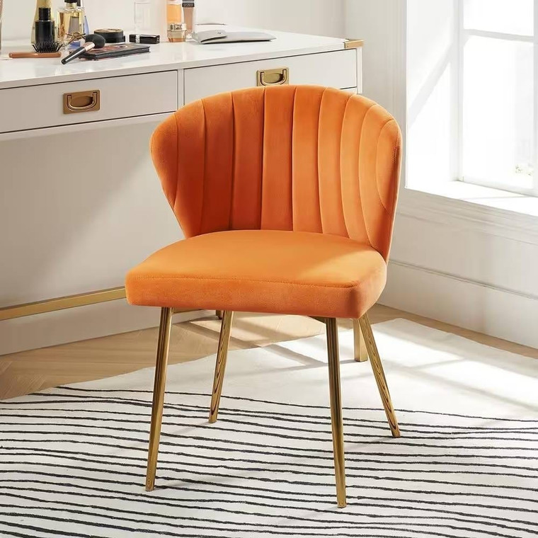 Orange Velvet Upholstered Wingback Accent Side Chair with Gold Metal Legs Q280-ORLVWBS835214