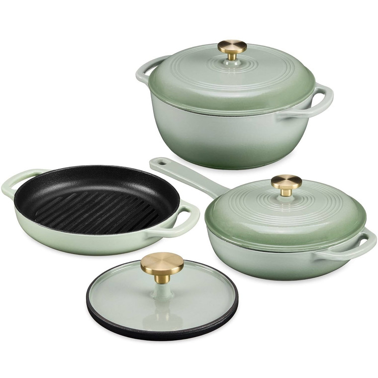 Sage 6-Piece Non-Stick Cast Iron Cookware Set - Skillet Grill Pan Dutch Oven Q280-SGGBC501993