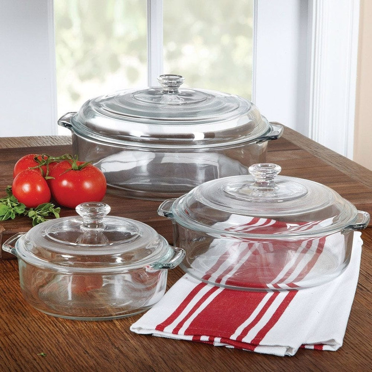 6-Piece Round Glass Casserole Cookware Bakeware Set with Lids Q280-LRGCS519815