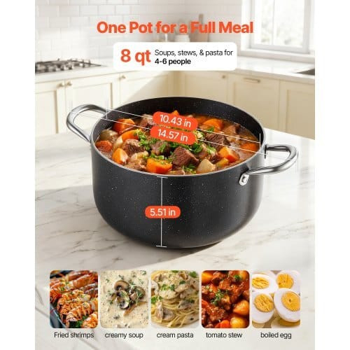 Aluminum Stock Pot, 8-Quart Nonstick Ceramic Coated Pot with Glass Lid, PFOA-Free, PFAS-Free, Compa E415-JTTG8QTLLSDGU04B6001V0