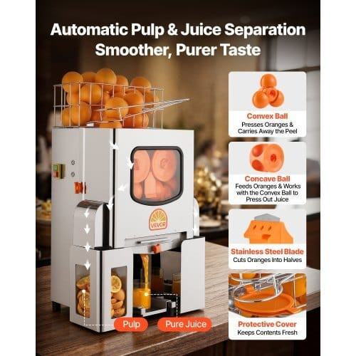 Commercial Orange Juicer Machine, 120W Electric Orange Juice Press, Stainless Steel Orange Squeezer E415-BZDJLCZJ120W6PT99001V1