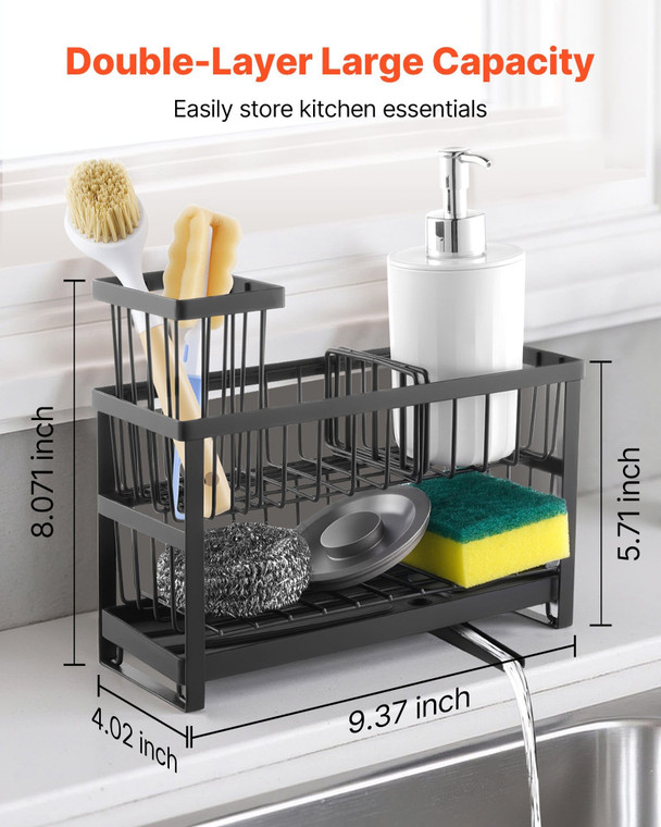 Kitchen Sink Caddy Organizer, 2 Tier Sponge Holder for Kitchen Sink with High Brush Holder & Divide E415-HMJTMSBXGDH0QOF3O001V0