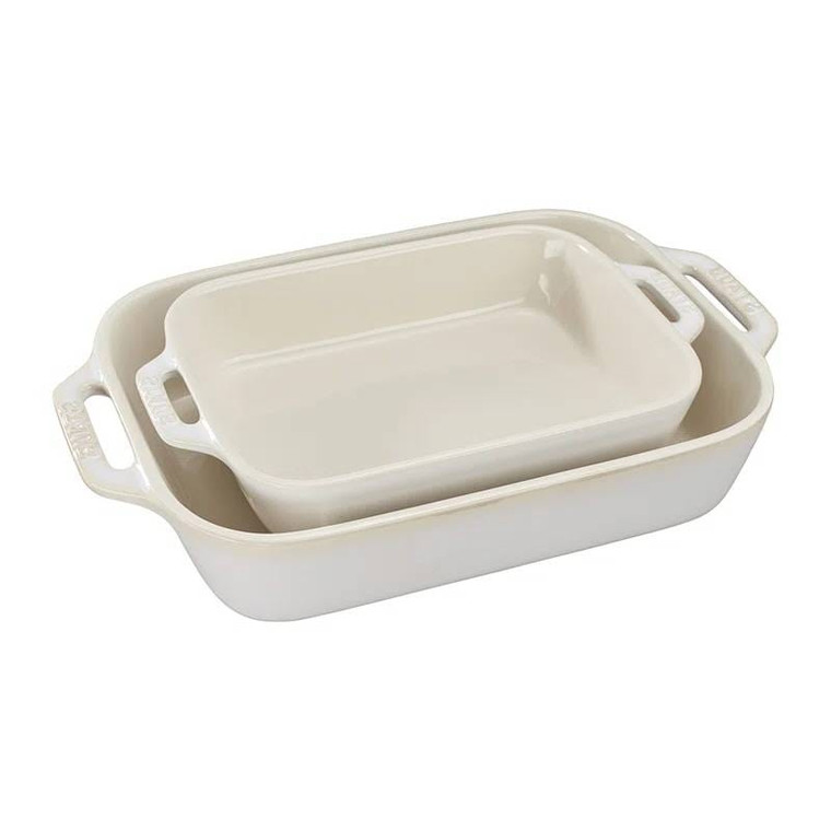 2 Piece Ceramic Stoneware Baking Dish Set in Ivory Cream Beige Q280-IVCRBDSP49581873