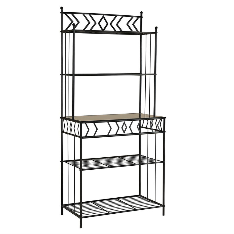 Kitchen Bakers Rack in Black Metal with Marble Finish Top Q280-FTBMGSKB1988791