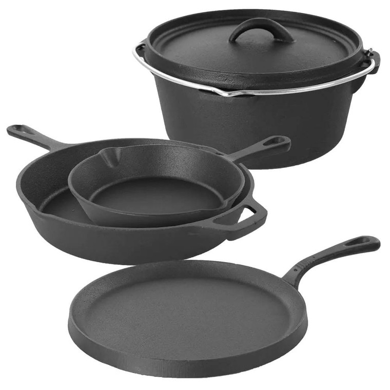 5-Piece Cast Iron Cookware Set with Dutch Oven Griddle and 2 Skillets Q280-PSFCICS5764293