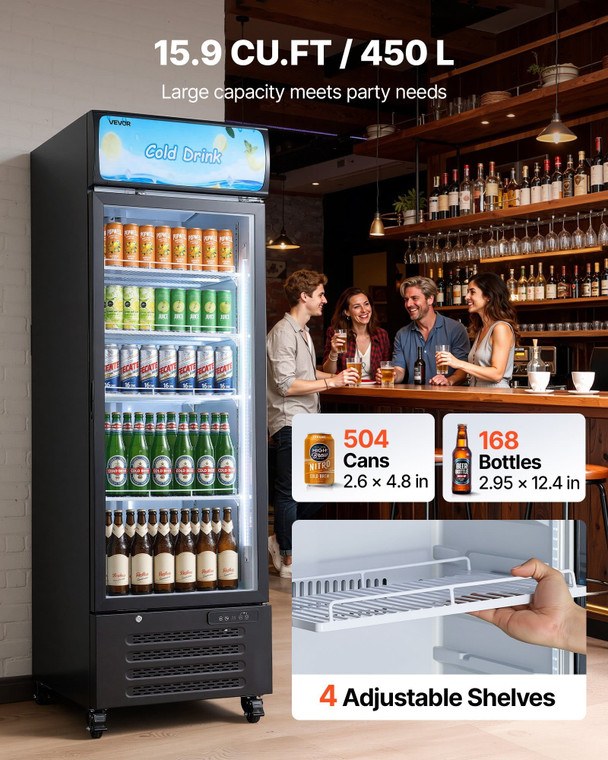 Commercial Merchandiser Refrigerator, 15.9 Cu.Ft / 450 L Glass Door Display Refrigerator, Upright B E415-LSYLZSJDMDDXB9ASC001V1