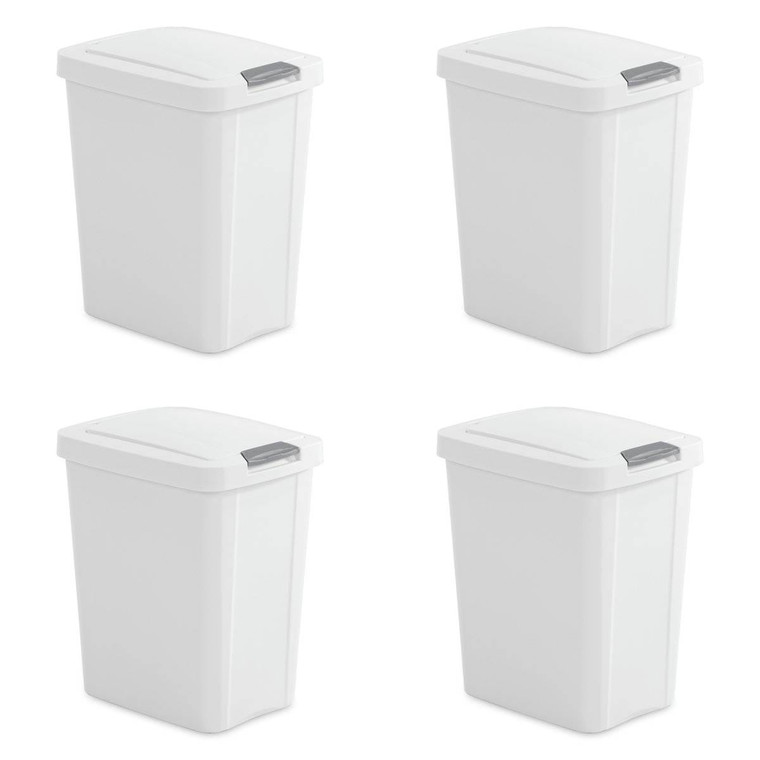 Set of 4 - White 8 Gallon Latch Top Kitchen Wastebasket Trash Can Q280-STEJFY409114