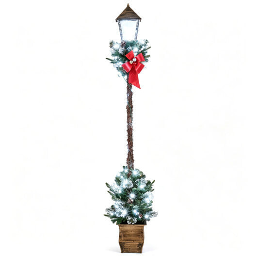 6.1 Feet Christmas Pre-lit Street Lamp with Artificial Greenery and Snow-flocked Branch Tips-Bright D681-CM25133US-BE