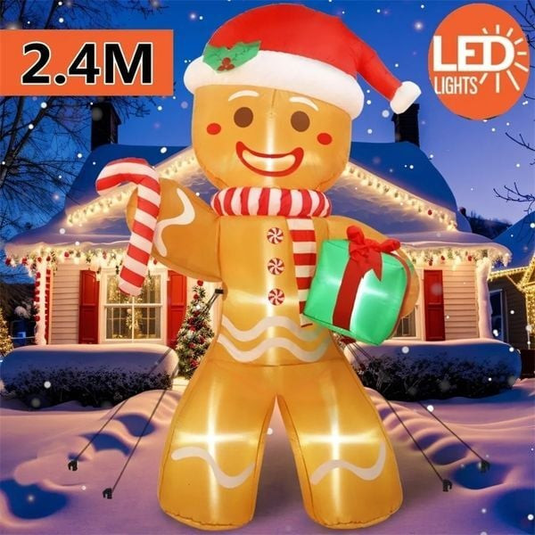 Size: XXL - 8FT/2.4M Christmas Inflatable Gingerbread Man with Gift Pack Outdoor Decoration Christm Y829-1436083735648235546