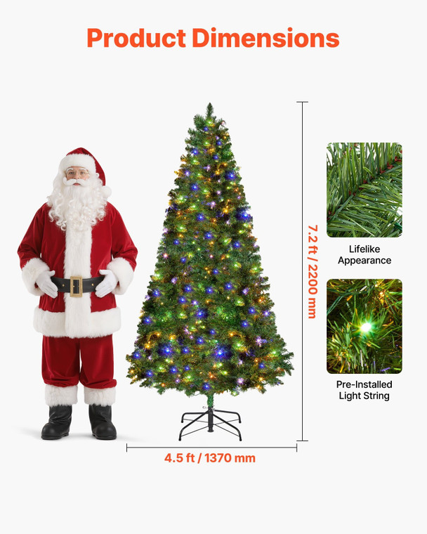 Christmas Tree, 7.2ft Prelit Artificial Xmas Tree, Full Holiday Decor Trees with 470 Colorful LED L E415-CGKSDSPVCLS709K3O001V1