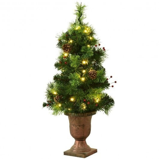 LED Christmas Tree with Red Berries Pine Cones-3' - Color: Green - Size: 3 ft D681-CM20674