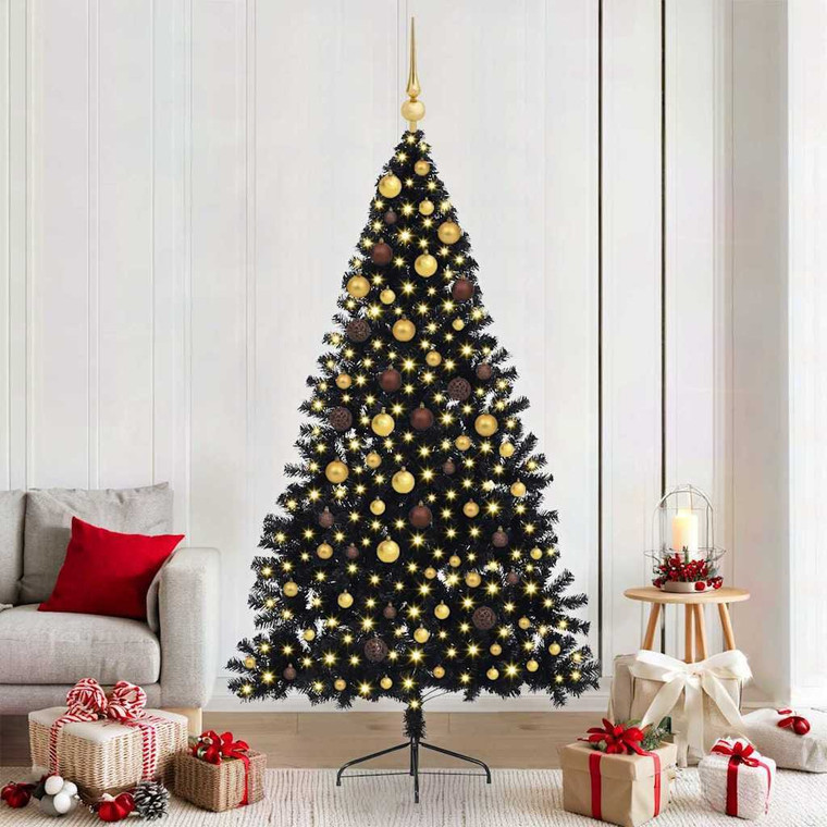 Artificial Pre-lit Christmas Tree with 300 LEDs Black 82.7" PVC A949-3397151