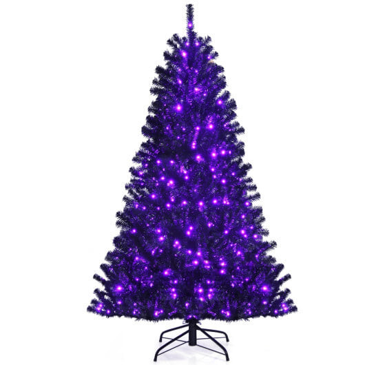 Costway Black Artificial Christmas Halloween Tree with Purple LED Lights-6 ft - Color: Black - Size D681-WalmartCM23518US