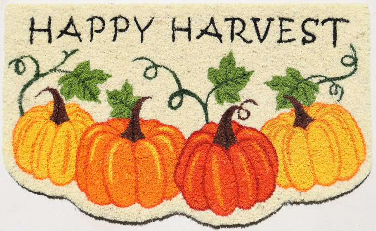 18" X 30" Beige and Orange Coir Pumpkins and Leaves Outdoor Thanksgiving Door Mat N270-572258
