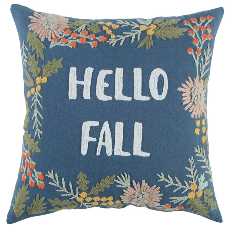18" Blue and Pink Thanksgiving Cotton Pillow With Embroidery Edges N270-518666