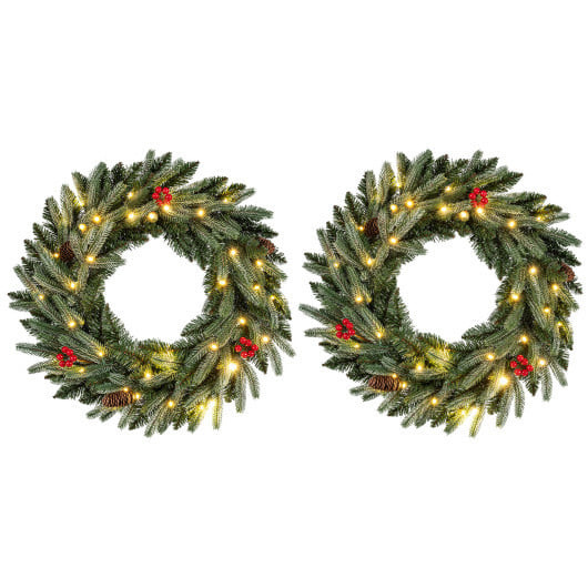 24"  Pre-lit Christmas Wreath Set of 2 Front Door Artificial Xmas Wreath with 90 Frosted Branch Tips D681-2*CM25518
