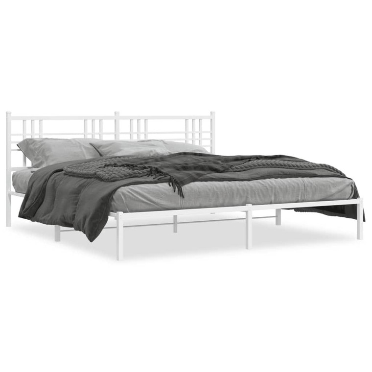  Metal Bed Frame without Mattress with Headboard White 76"x79.9 A949-376379