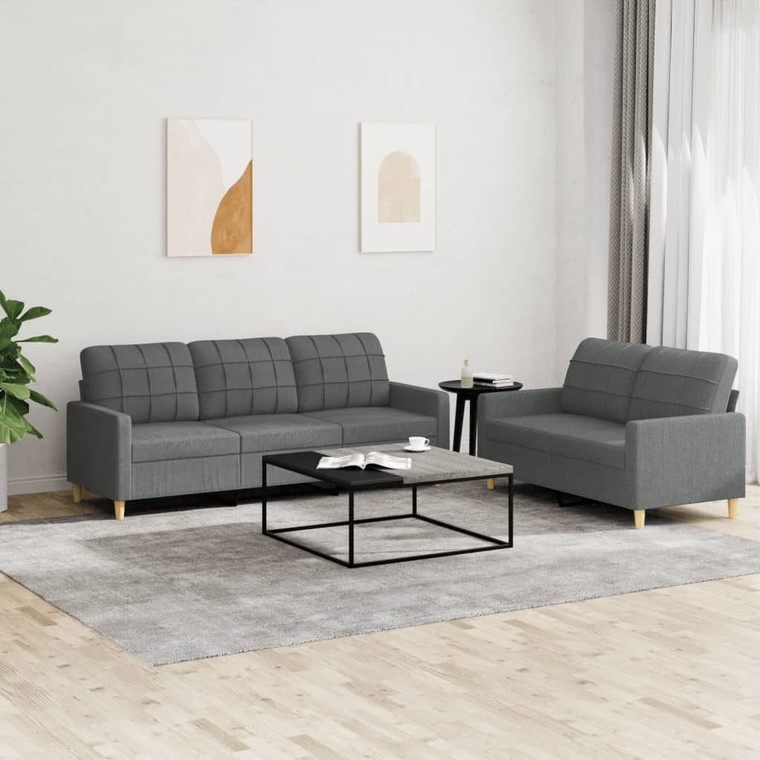  2 Piece Sofa Set with Cushions Dark Gray Fabric A949-3201307