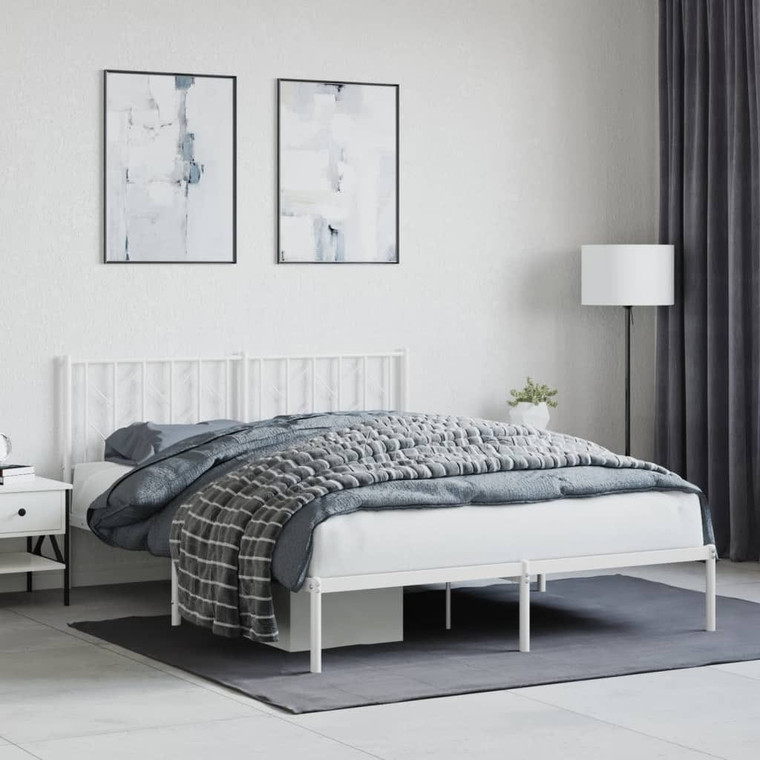  Metal Bed Frame without Mattress with Headboard White 59.1"x78.7 A949-374488