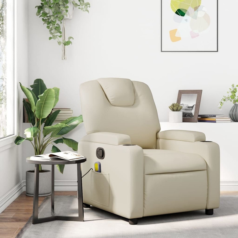  Massage Recliner Chair Cream Faux Leather A949-3205980