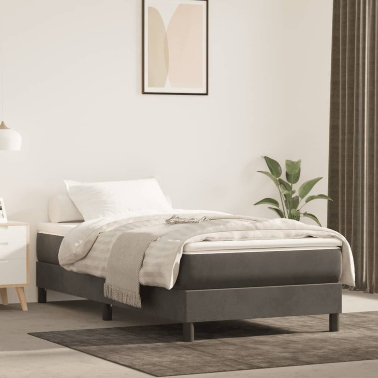  Box Spring Bed Frame Dark Gray Twin Velvet (US Only) A949-3120797