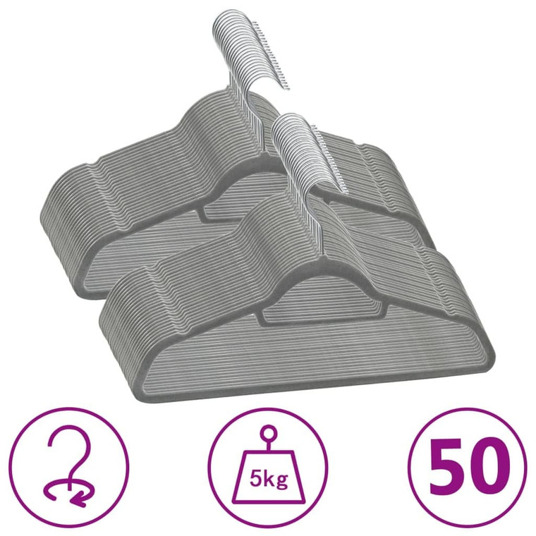  50 pcs Clothes Hanger Set Anti-slip Gray Velvet A949-289918