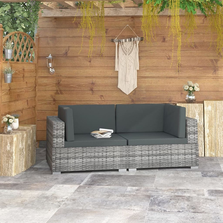  2 Piece Patio Sofa Set with Cushions Poly Rattan Gray A949-48323