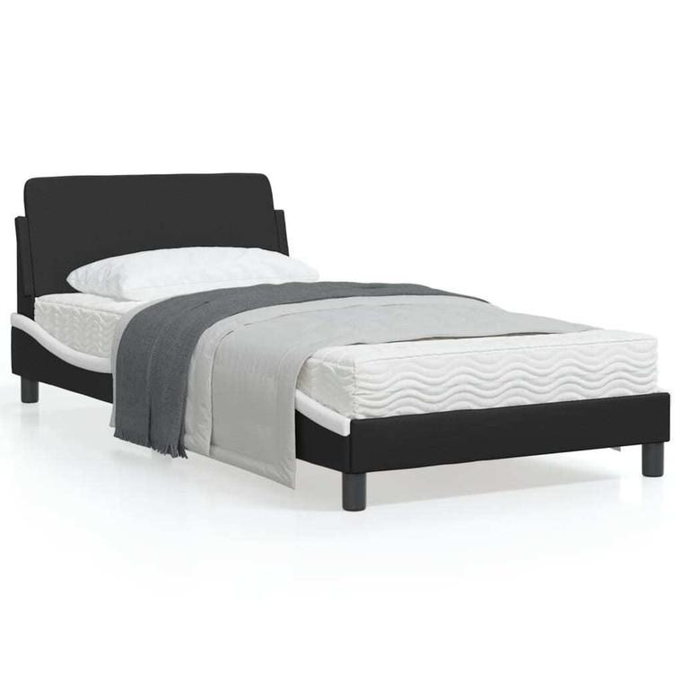  Bed Frame "Dover" Black and White 39.4"x74.8" Faux Leather A949-373271