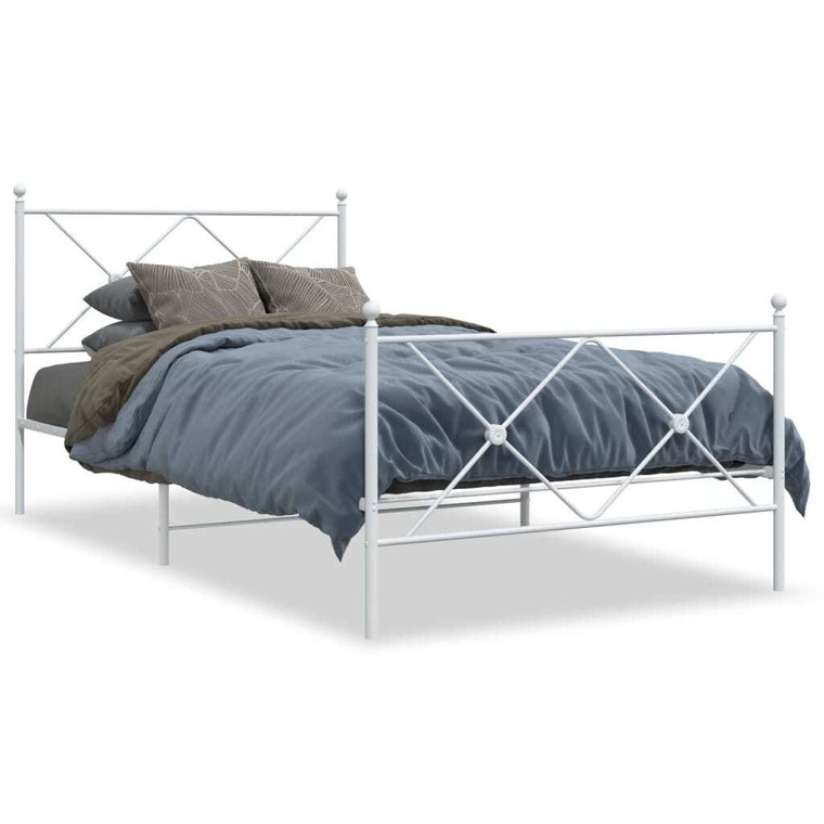  Metal Bed Frame without Mattress with Footboard White 39.4"x78.7 A949-376564