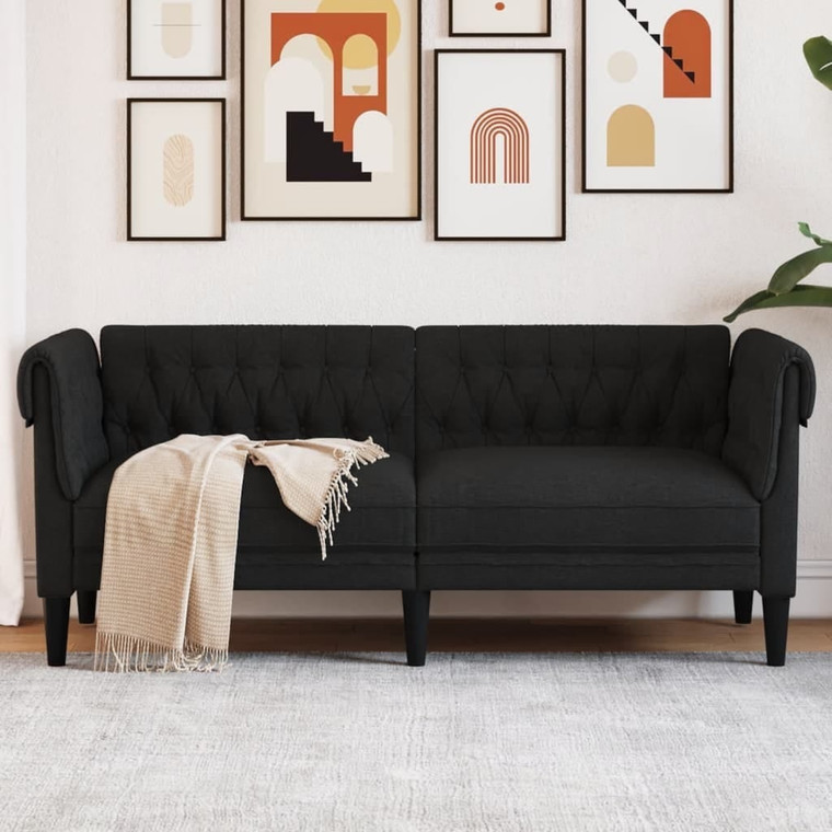  Chesterfield Sofa 2-Seater Black Fabric A949-372549