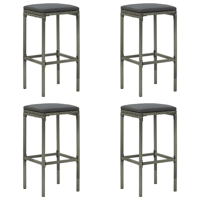  Bar Stools with Cushions 4 pcs Gray Poly Rattan A949-313447