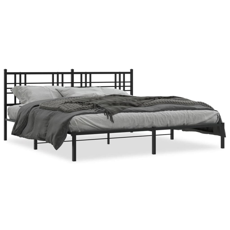  Metal Bed Frame without Mattress with Headboard Black 76"x79.9 A949-376330