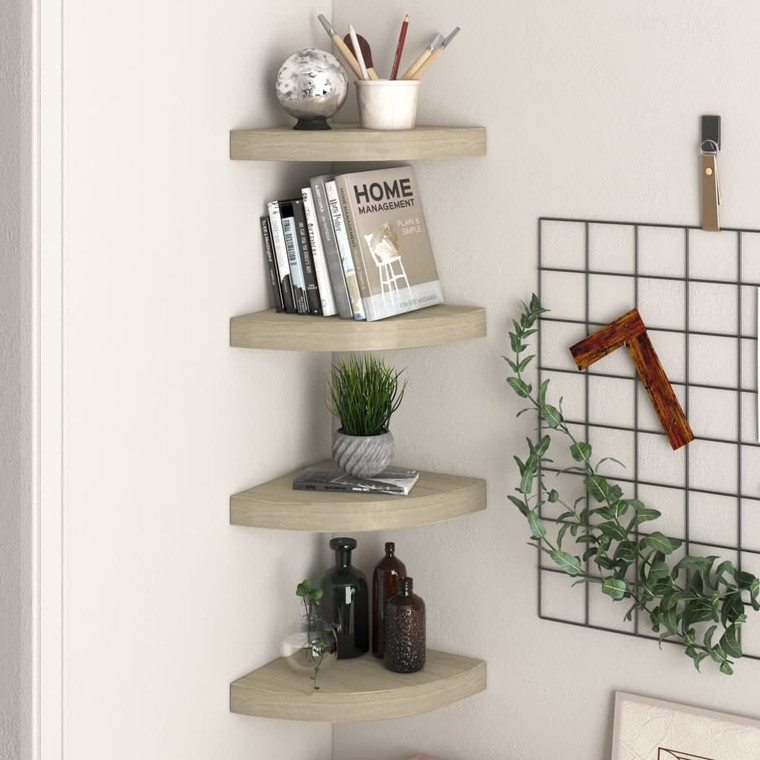  Floating Corner Shelves 4 pcs Oak 9.8"x9.8"x1.5" MDF A949-323906
