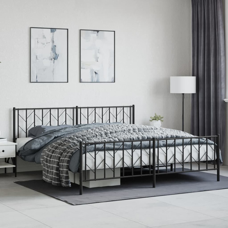  Metal Bed Frame without Mattress with Footboard Black 76"x79.9 A949-374461
