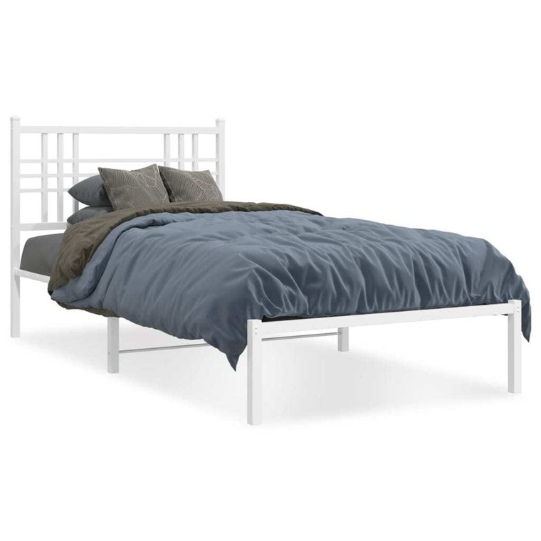  Metal Bed Frame without Mattress with Headboard White 39.4"x78.7 A949-376368