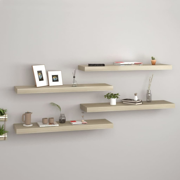  Floating Wall Shelves 4 pcs Oak 31.5"x9.3"x1.5" MDF A949-323879