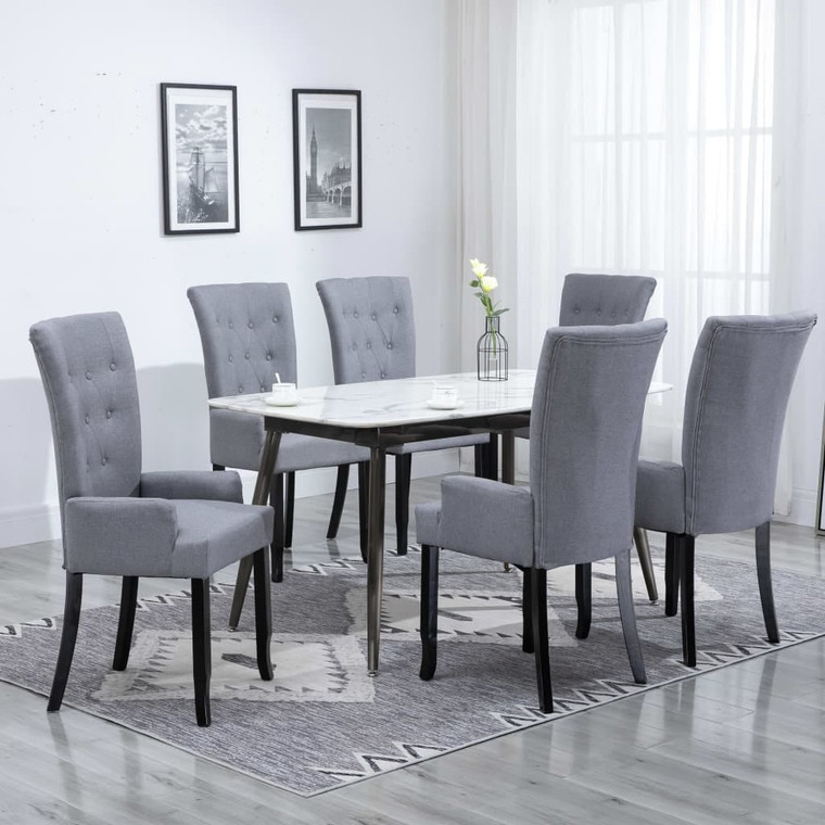 Dining Chairs with Armrests 6 pcs Light Gray Fabric A949-276907