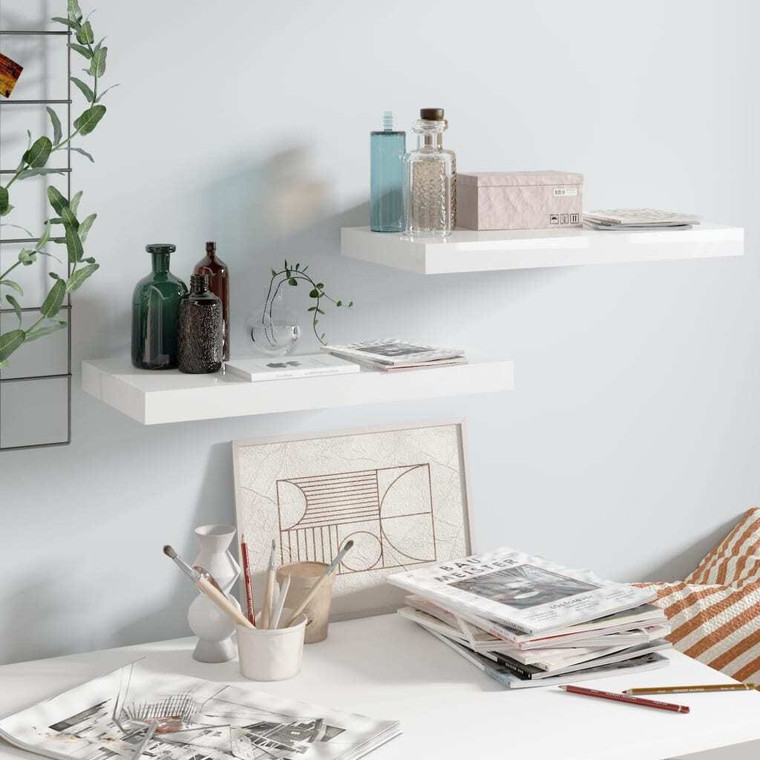  Floating Wall Shelves 2 pcs High Gloss White 19.7"x9.1"x1.5" MDF A949-323746