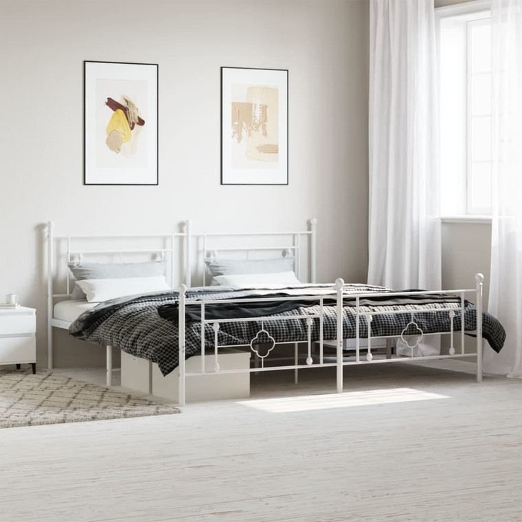  Metal Bed Frame without Mattress with Footboard White 76"x79.9 A949-374412