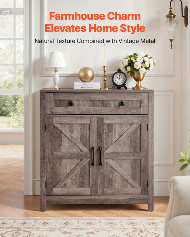 Coffee Bar Cabinet, Farmhouse Coffee Bar Table with Drawer, Buffet Stand Cabinet with 2 Barn Doors, E415-BSZSJ30YCSXHYJPAI001V0