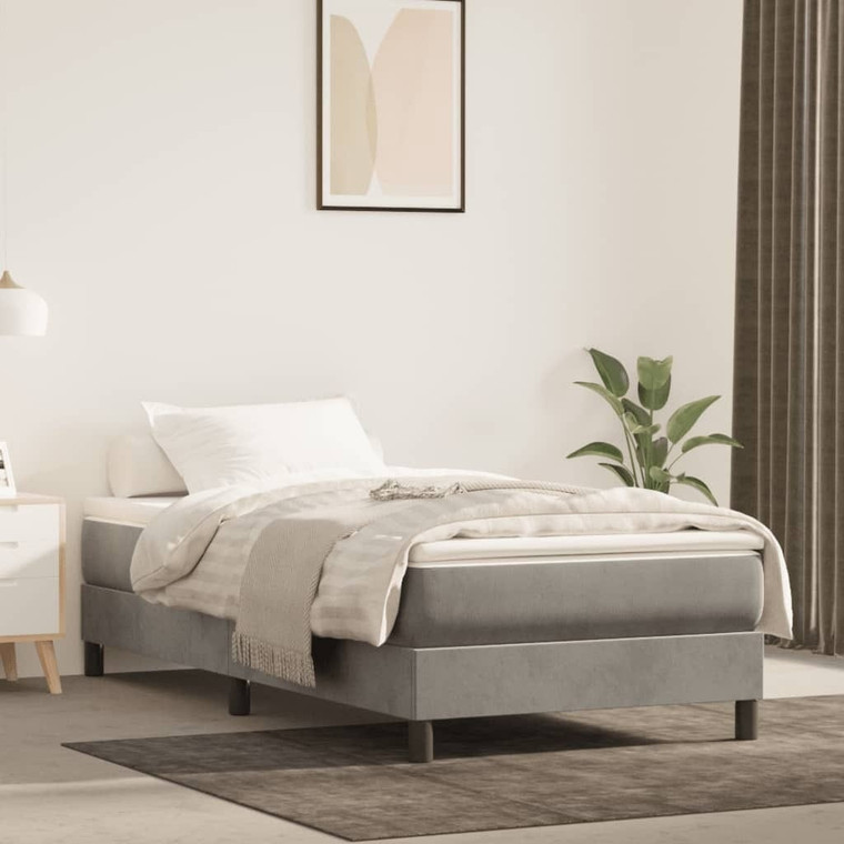  Box Spring Bed Frame Light Gray Twin XL Velvet (US Only) A949-3120799
