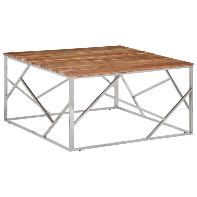  Coffee Table Silver Stainless Steel and Solid Wood Acacia A949-349959