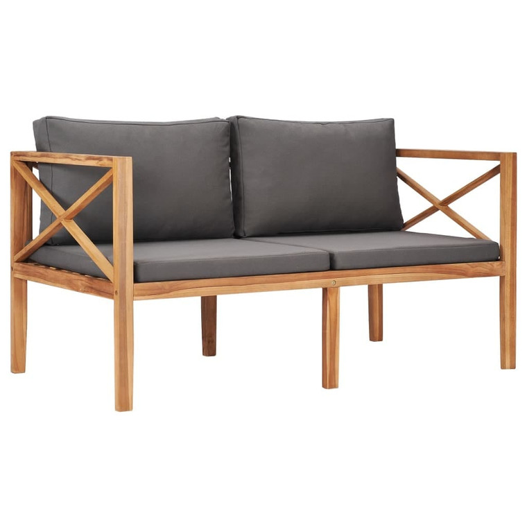 Patio Bench with Gray Cushions Solid Wood Teak A949-49372