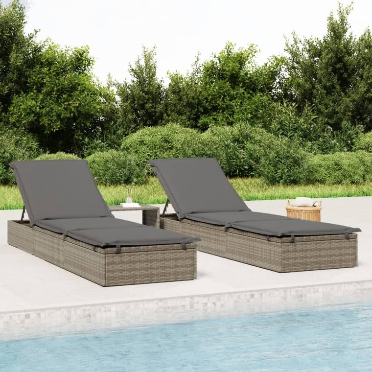 Sunbed 1 pc with Cushion Gray 79.1"x21.7"x24.4" Poly Rattan A949-319631