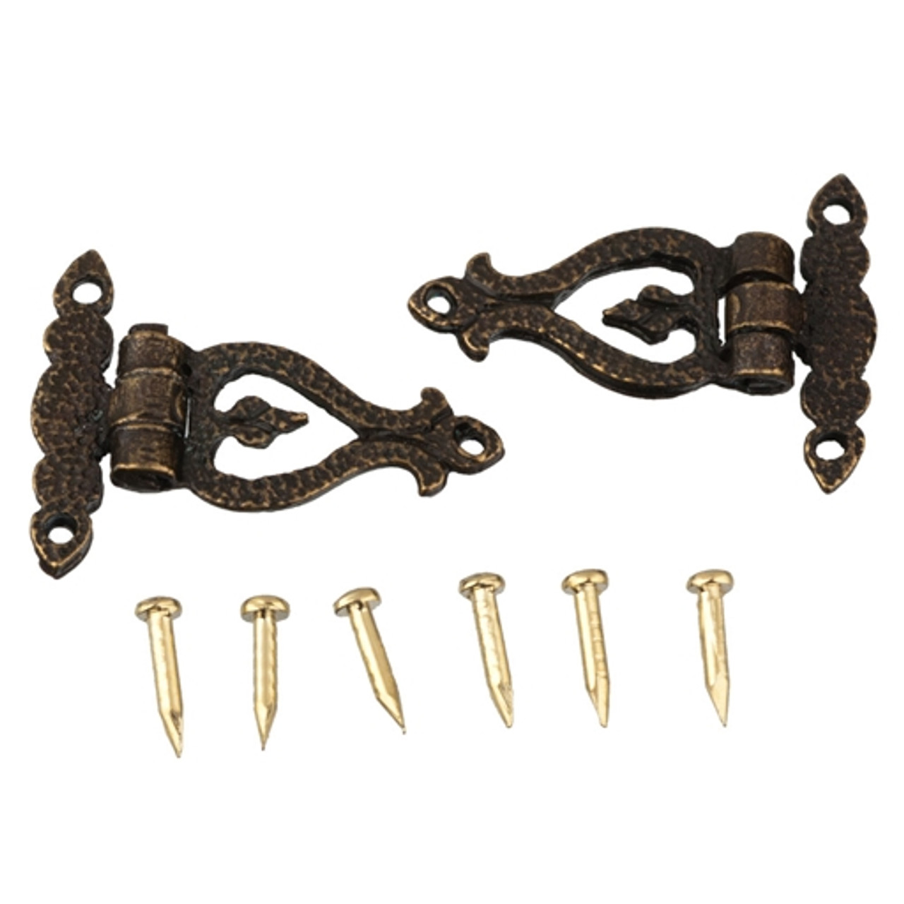 Pair of Small Decorative Strap Hinges with Nails