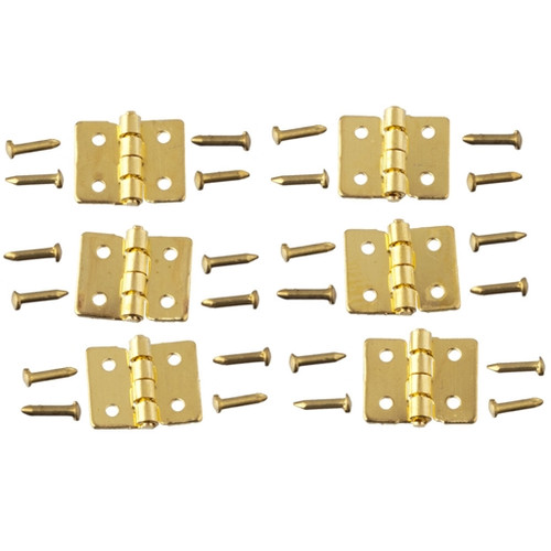 Brass Door Hinge with Nails, 6-Pack