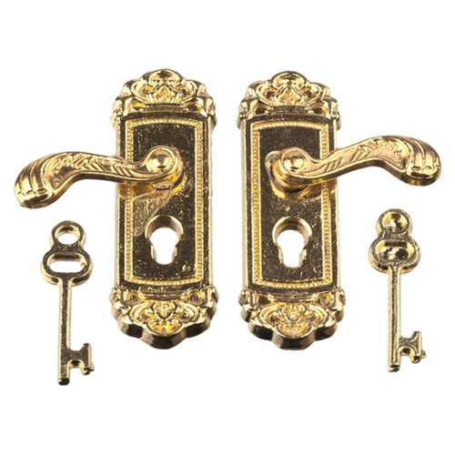 Bright Brass Lever Door Handle with Key Set, 2-Pack