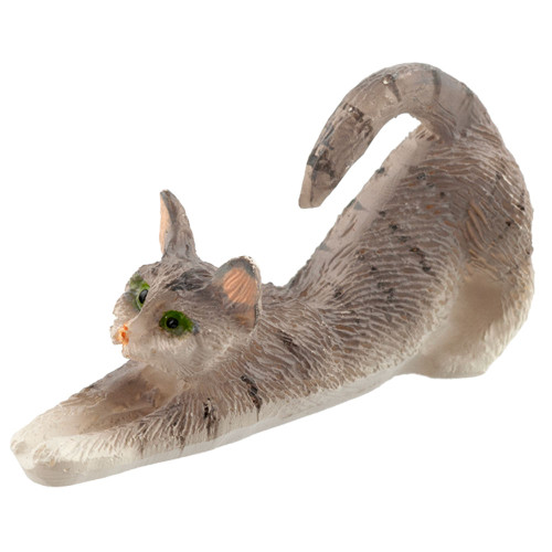 Nimbus, Stretching Grey Tabby Cat, Resin
