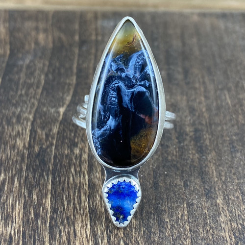 STORM Collection - Ring with Pietersite and Lapis (adjustable, sizes 4-10)